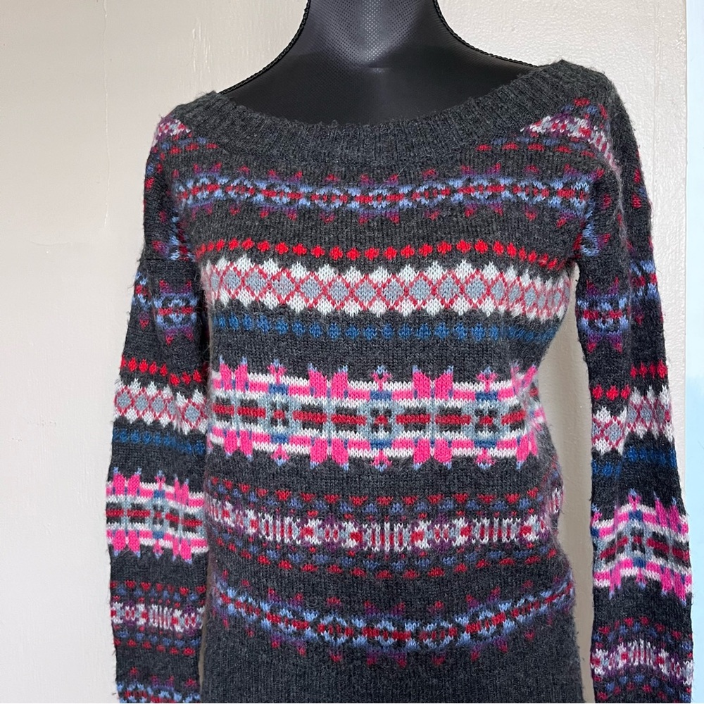 American Eagle Gray Fair Isle Patterned Wool Blen… - image 1